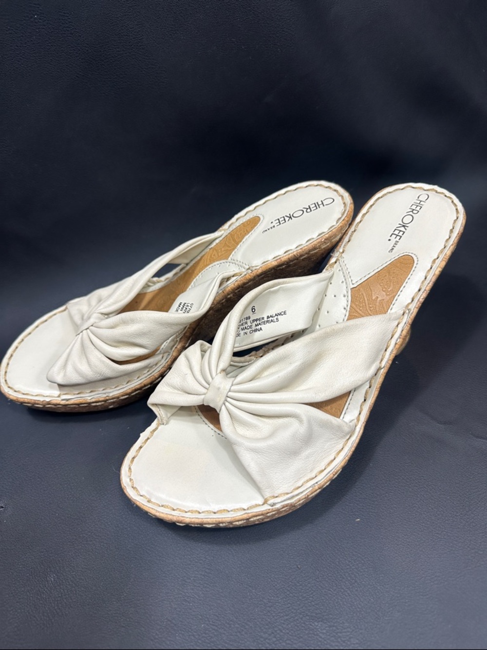 Cherokee Cream Knot-Front Cork-Style Wedge Sandals for Women